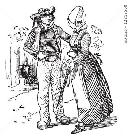 Peasants of Brittany, vintage engraving. Peasants of Brittany, vintage engraving. 12813500