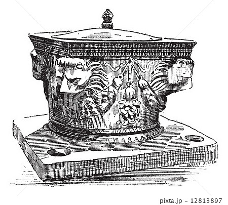 Well In Venice, Italy, vintage engraving. 12813897