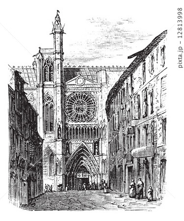 Clermont-Ferrand Cathedral, in Auvergne, France, vintage engravi 12813998