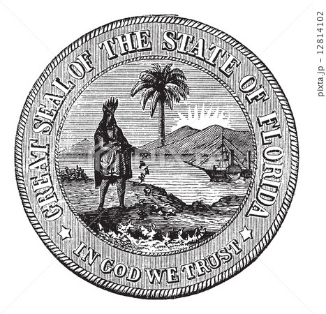Seal of Florida, USA, vintage engraved illustration. Seal of Florida, USA, vintage engraved illustration. 12814102