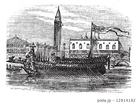Bucentaur, galley, doges of Venice, vintage engraving. Bucentaur, galley, doges of Venice, vintage engraving. 12814192