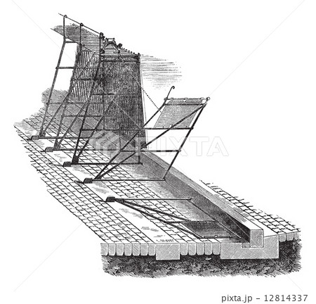 Needle dam design vintage engraving 12814337