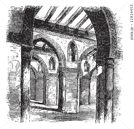 Ahmad Ibn Tulun, Mosque, ruins, Cairo, Egypt, vintage engraving. 12814453