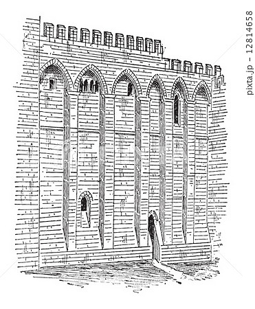 Papal Palace, in Avignon, France, vintage engraving 12814658