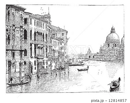 View of the Grand Canal, Venice, vintage engraving. 12814857