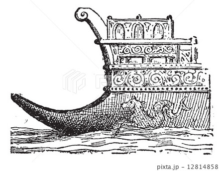 Rostrum or Naval Ram, vintage engraving. 12814858