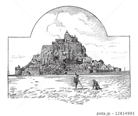Saint Michael's Mount, in Normandy, France, vintage engraving 12814993