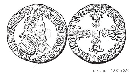 Coin Currency, Henry IV of France, vintage engraving 12815020