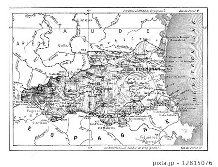 Department of the Eastern Pyrenees, vintage engraving. 12815076