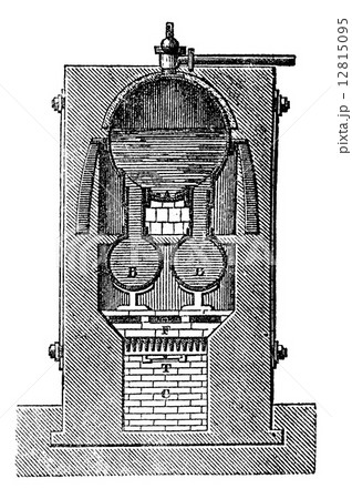 High pressure steam generator, vintage engraving. High pressure steam generator, vintage engraving. 12815095