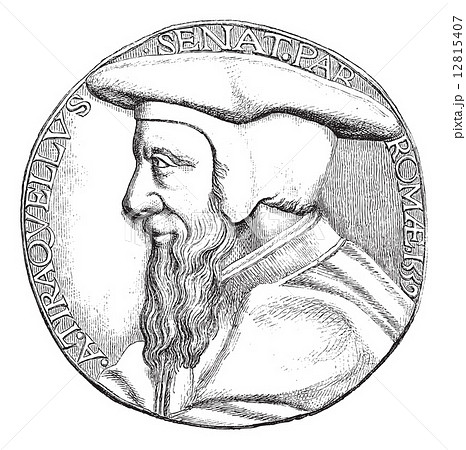 Cabinet of medals from the National Library, vintage engraving. 12815407