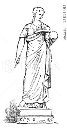 Statue of Urania, Muse of Astronomy, vintage engraving 12815492