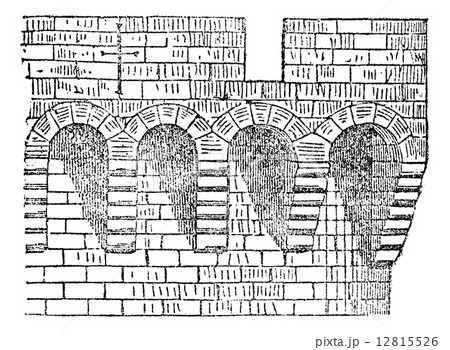 Machicolation the enclosure of Avignon, vintage engraving. 12815526