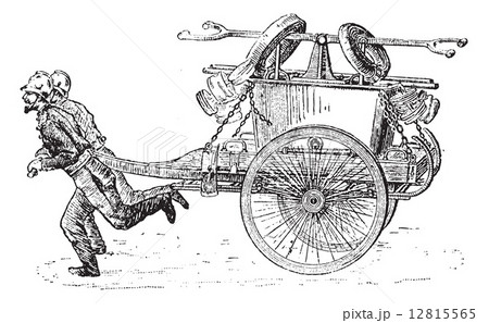 Firefighter arm pump with carriage vintage engraving Firefighter arm pump with carriage vintage engraving 12815565