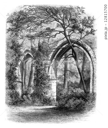 Cloister of the Abbey of Vaux Cernay, France vintage engraving. Cloister of the Abbey of Vaux Cernay, France vintage engraving. 12815700