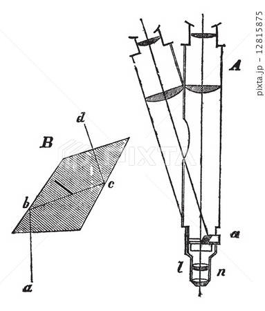 Optical path in a simple microscope, vintage engraving 12815875
