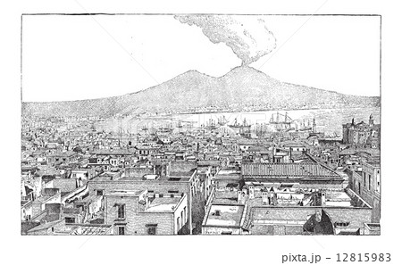 City of Naples, in Campania, Italy, vintage engraving 12815983