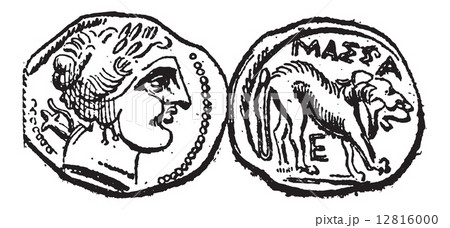 Ancient Celtic Drachma Coin, vintage engraving Ancient Celtic Drachma Coin, vintage engraving 12816000