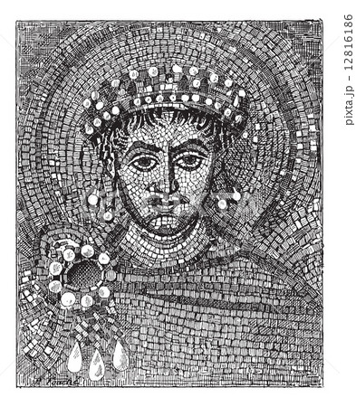 Justinian mosaic, vintage engraving. Justinian mosaic, vintage engraving. 12816186