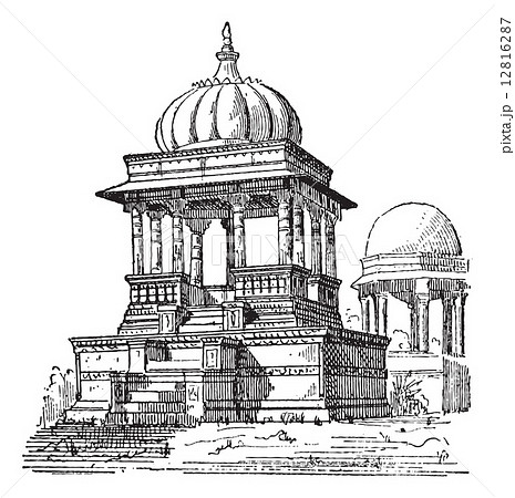 Indian tomb, vintage engraving. 12816287