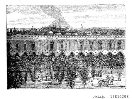 Colima Volcano, in Colima, Mexico, vintage engraving 12816298