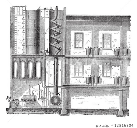 The installation of a public bath diagram vintage engraving 12816304