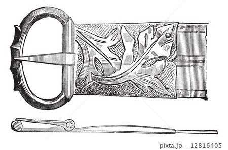 Belt buckle of fifteenth century vintage engraving 12816405