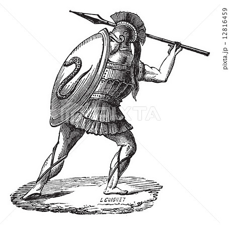 The Greek soldier with his armor vintage engraving 12816459
