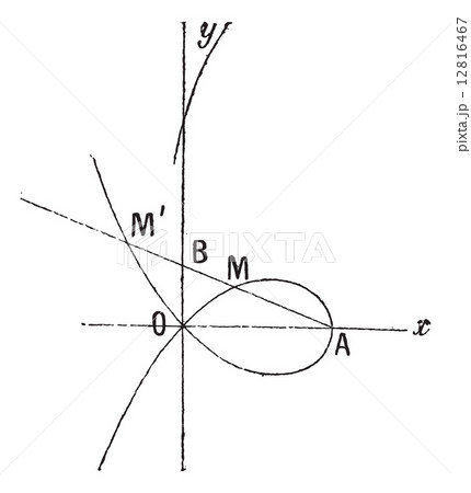 Strophoid curve, vintage engraving. 12816467