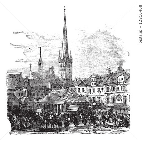 Market Place of Lubeck Germany vintage engraving 12816468
