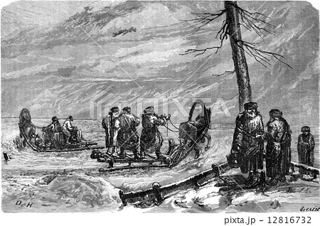 Tea merchant at a crossroads. Petersburg route, vintage engravin Tea merchant at a crossroads. Petersburg route, vintage engravin 12816732