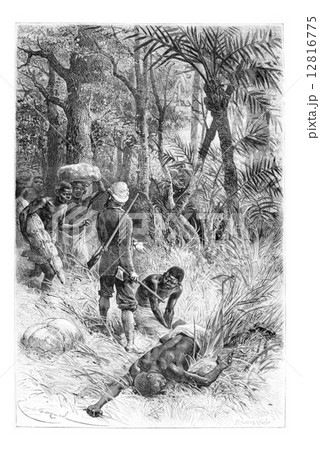 Ambouelan Hunter and His Wife, vintage engraving 12816775