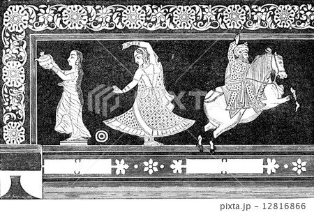 Fresco in the Shish Mahal in Rajgarh, vintage engraving. Fresco in the Shish Mahal in Rajgarh, vintage engraving. 12816866