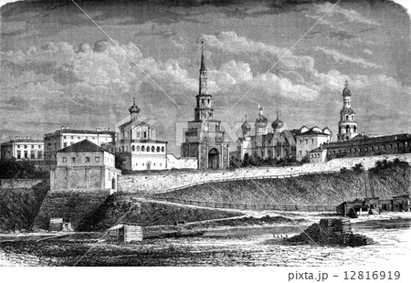 The Kazan Kremlin, vintage engraving. 12816919
