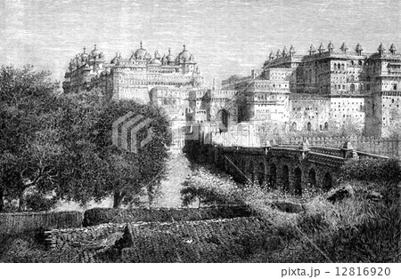 The citadel of Orchha, vintage engraving. 12816920