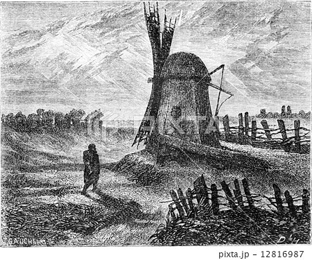A mill near Dorpat, vintage engraving. 12816987