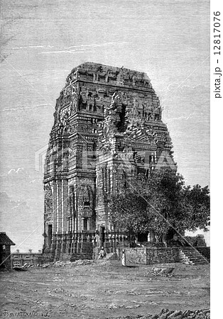 Vihara temple in the fortress of Gwalior, vintage engraving. 12817076