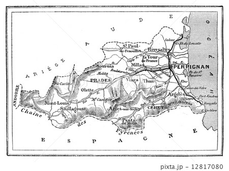 Map of the department of the Eastern Pyrenees, vintage engraving 12817080