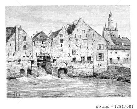 Hertogensmolens in Aarschot, vintage engraving 12817081