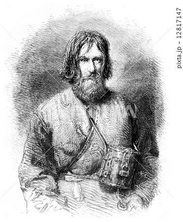 Pilgrim beggar, vintage engraving. Pilgrim beggar, vintage engraving. 12817147