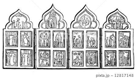 Small altarpiece four sides folding over each other, vintage eng Small altarpiece four sides folding over each other, vintage eng 12817148