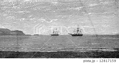 The harbor of Panama, vintage engraving. The harbor of Panama, vintage engraving. 12817159