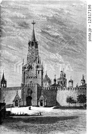 Resurrection Gate on the Red Square in Moscow, vintage engraving 12817196