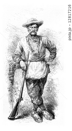 Santa Cruz Holding a Rifle in Amazonas, Brazil, vintage engravin 12817216