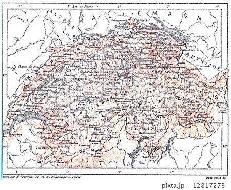 Map of Switzerland, vintage engraving. 12817273