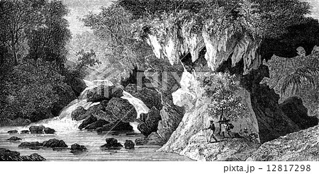 Ravine Baton-Ganton, vintage engraving. Ravine Baton-Ganton, vintage engraving. 12817298