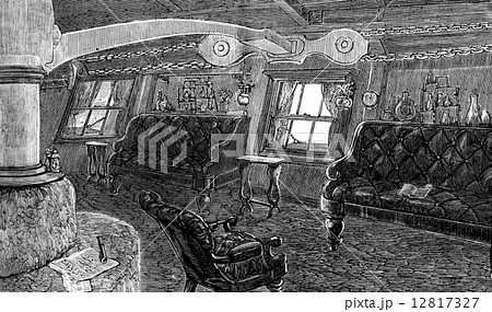 Life on board. The living room of the captain, vintage engraving 12817327