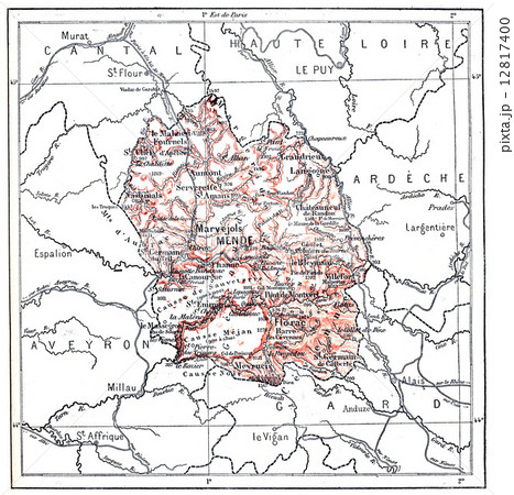 Map of department of Loz**re, vintage engraving. 12817400