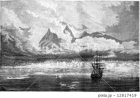 Glacier needle and wetting of the corvette, vintage engraving. 12817419