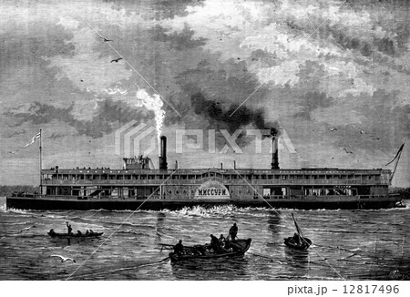 Floating houses. The Steamship Russian MNCCYPN, vintage engravin 12817496